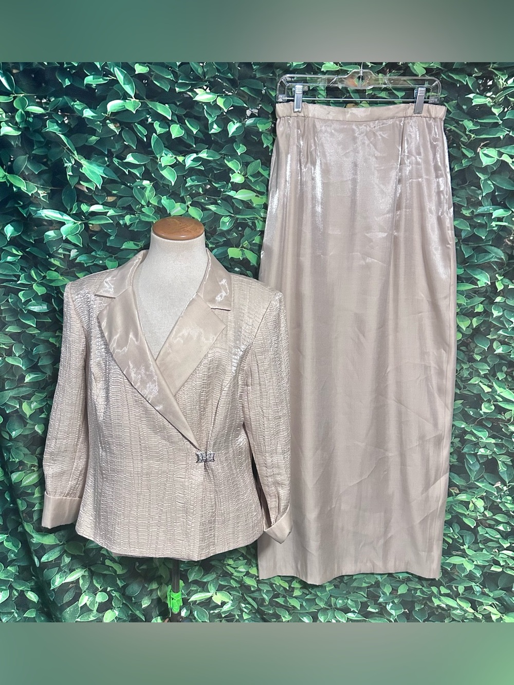Cache Formal Mother-of-the-Bride Suit Jacket Skirt Set Champagne Womens 12